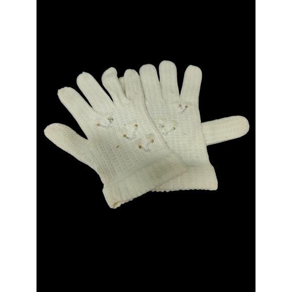 Vintage knitted childs gloves with clear and silver bead embellishments - Picture 1 of 3